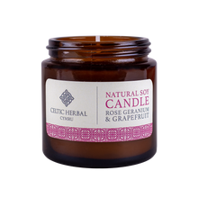 Load image into Gallery viewer, Celtic Herbal - Rose Geranium &amp; Grapefruit Natural Soy Candle 100g
