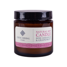 Load image into Gallery viewer, Celtic Herbal - Rose Geranium &amp; Grapefruit Natural Soy Candle 100g
